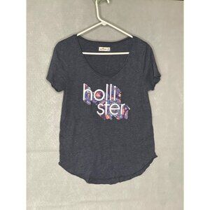 Hollister Womens Small Graphic T Shirt Gray Cotton Blend Short Sleeve Casual Top